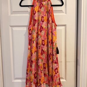 Lulu's Floral Pleated Halter Dress - Red, Pink, Yellow